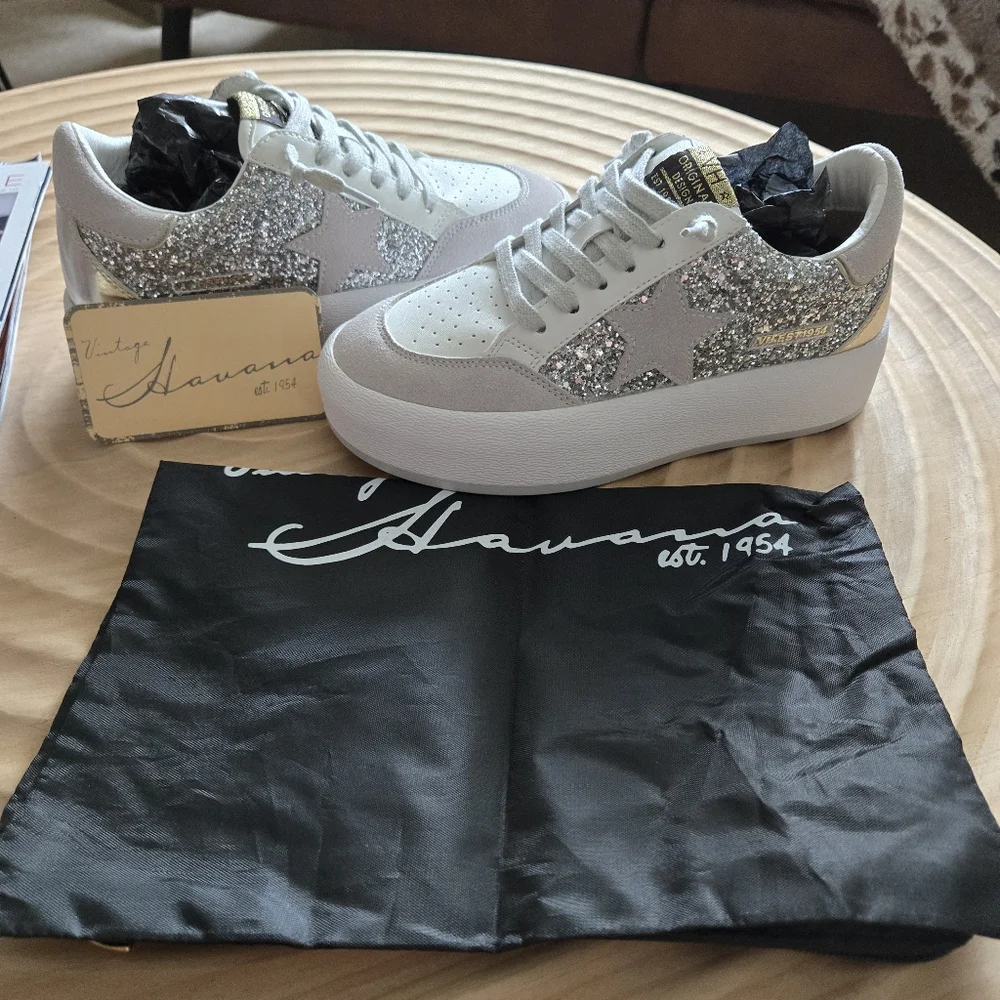 Vintage Havana Glitter Metallic Platform Sneakers